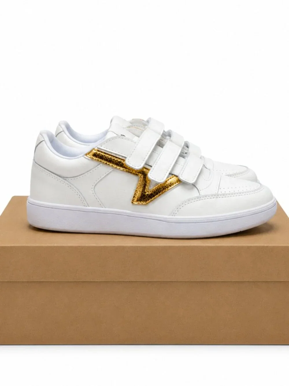 Vans LowlandCC ComfyCush White Gold Leather TripleStrap Mens 8/womens 9.5 721356